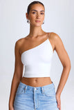 One Shoulder Lace Up Top in White