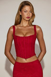 Lace Soft Scoop Boned Corset Top in True Red