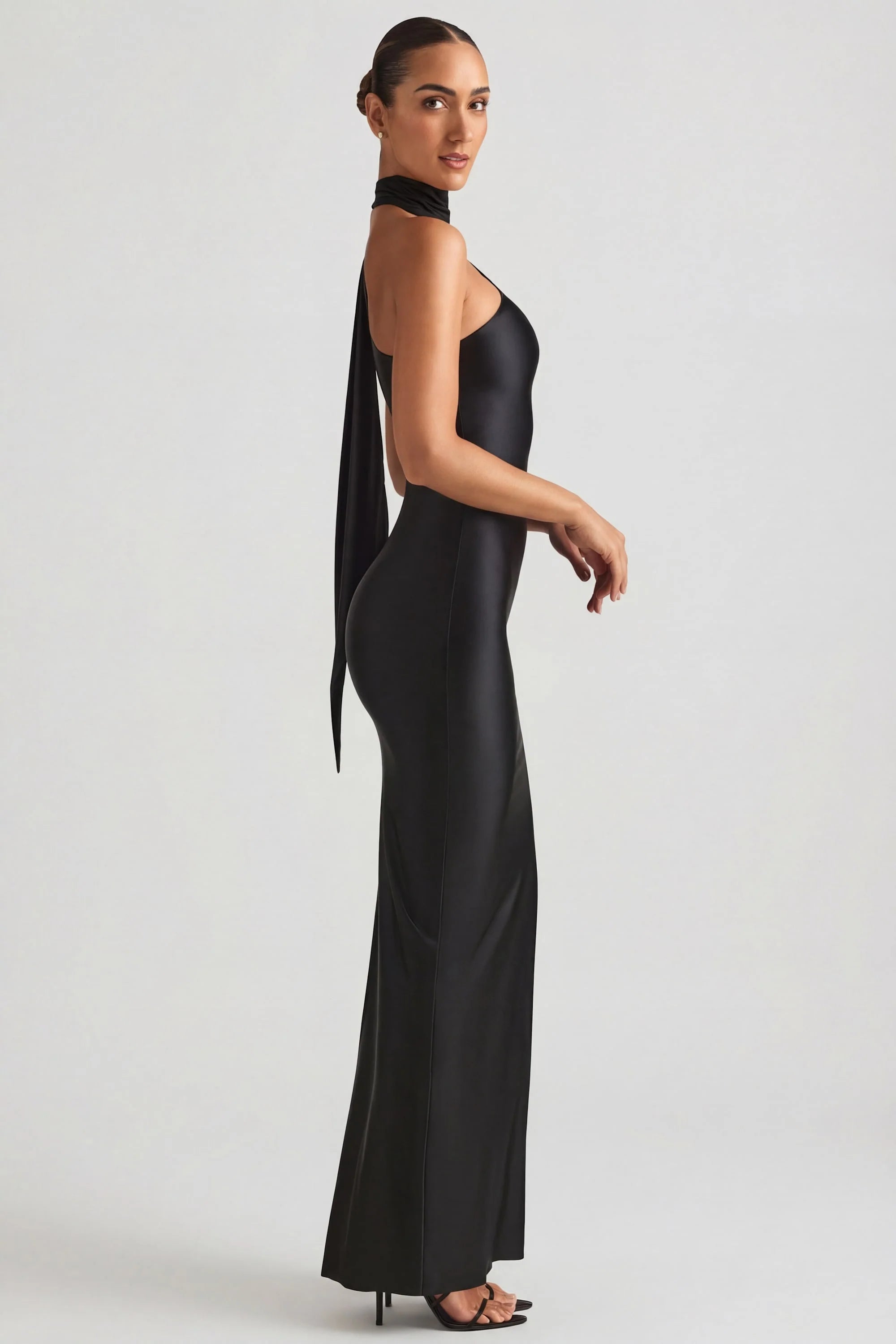 Asymmetric Scarf Detail Maxi Dress in Black
