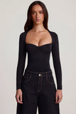 Soft Jersey Sweetheart Ruched Long Sleeve Top in Black