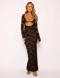 CHRISTY LACE L S MAXI DRESS BLACK LACE