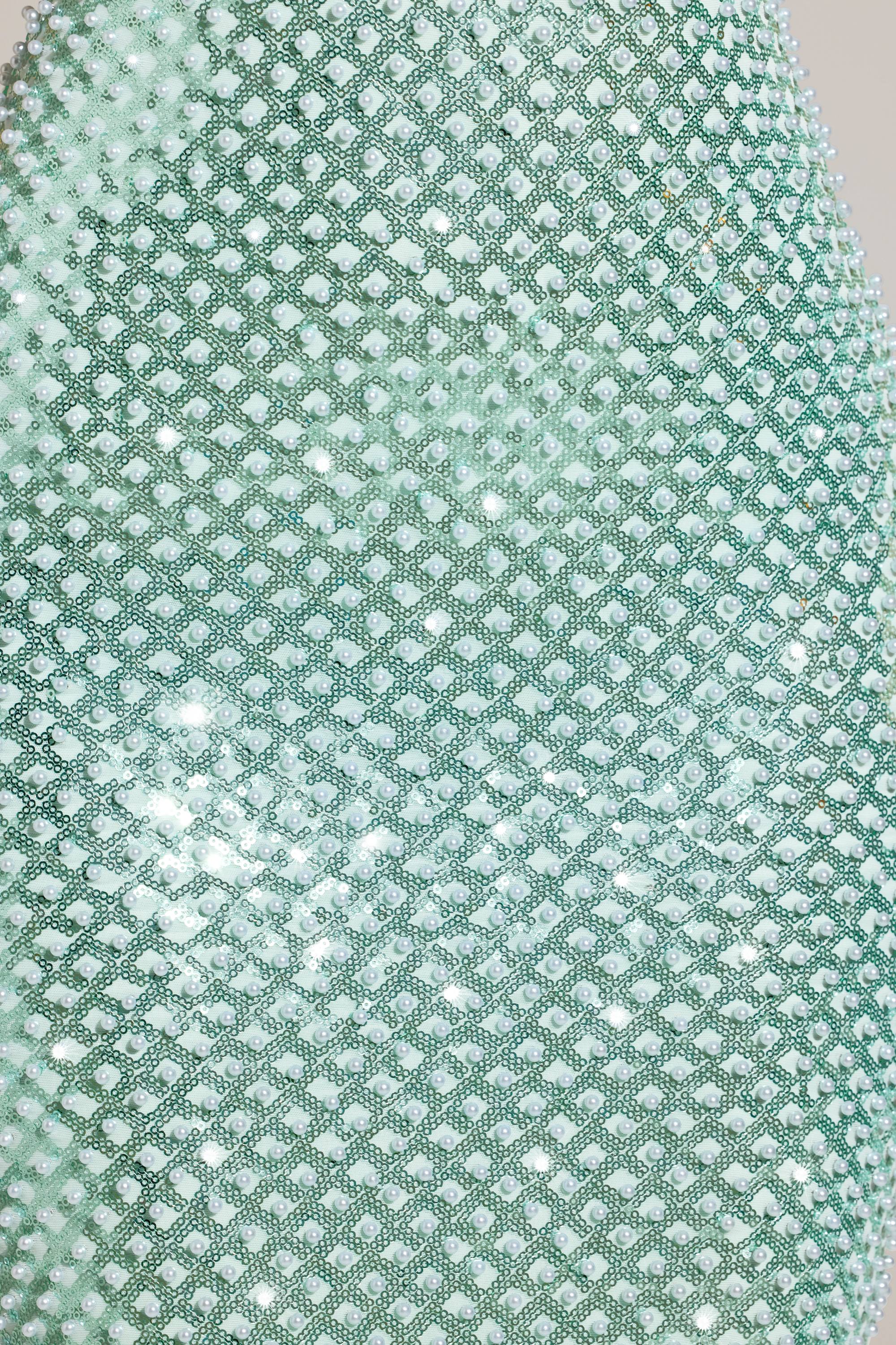 Embellished Cowl Neck Maxi Dress in Aqua Blue