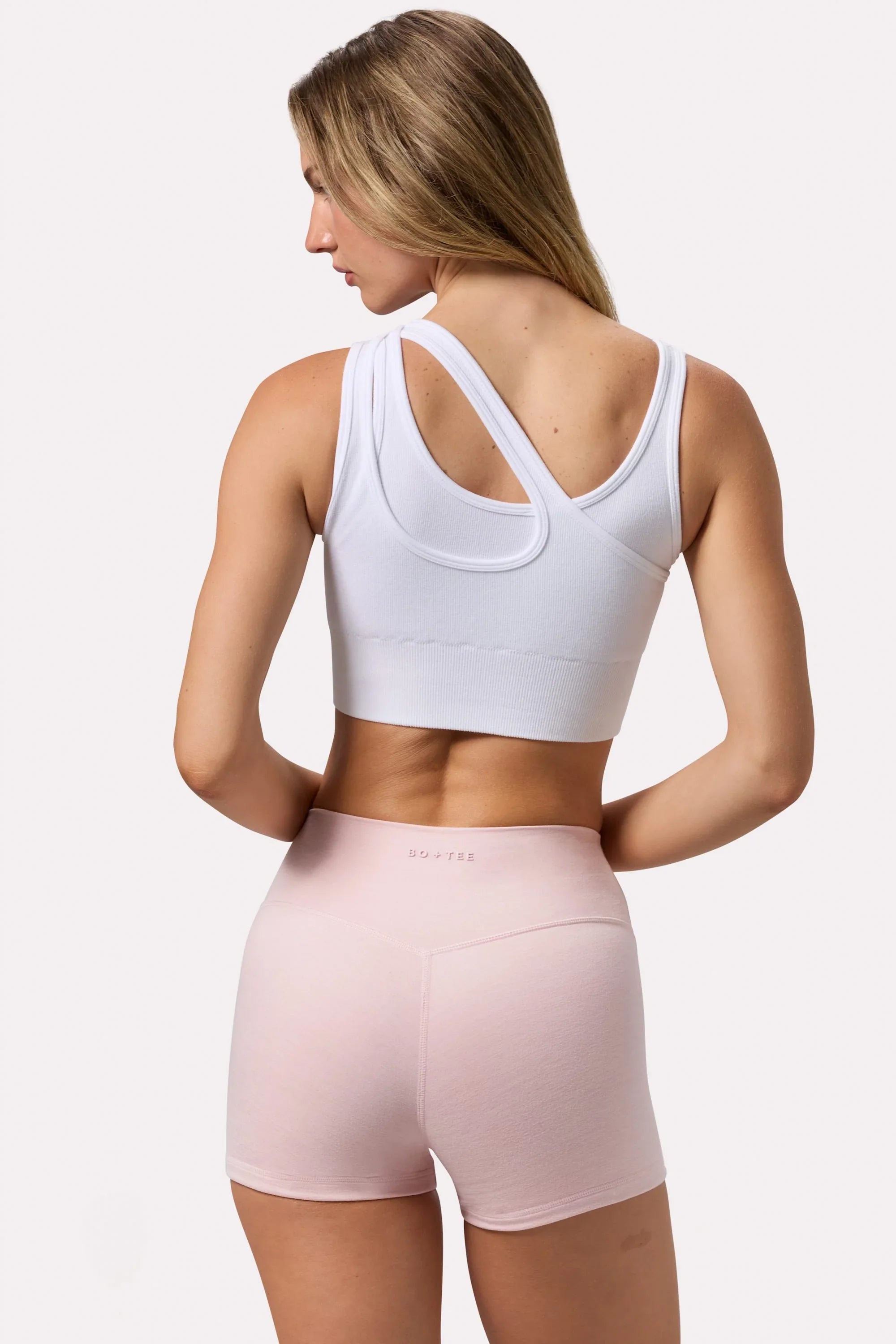 Seamless Soft Rib Asymmetric Sports Bra in White