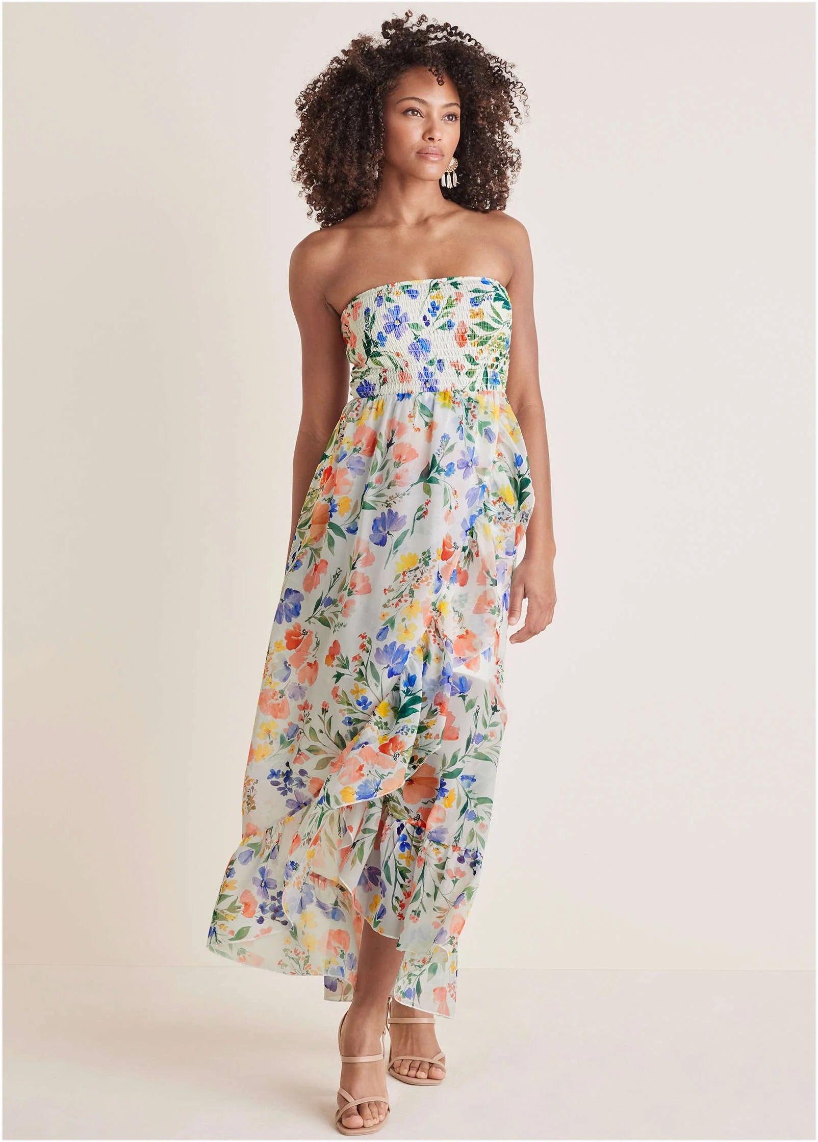 Strapless Ruffle Maxi Field Of Flowers