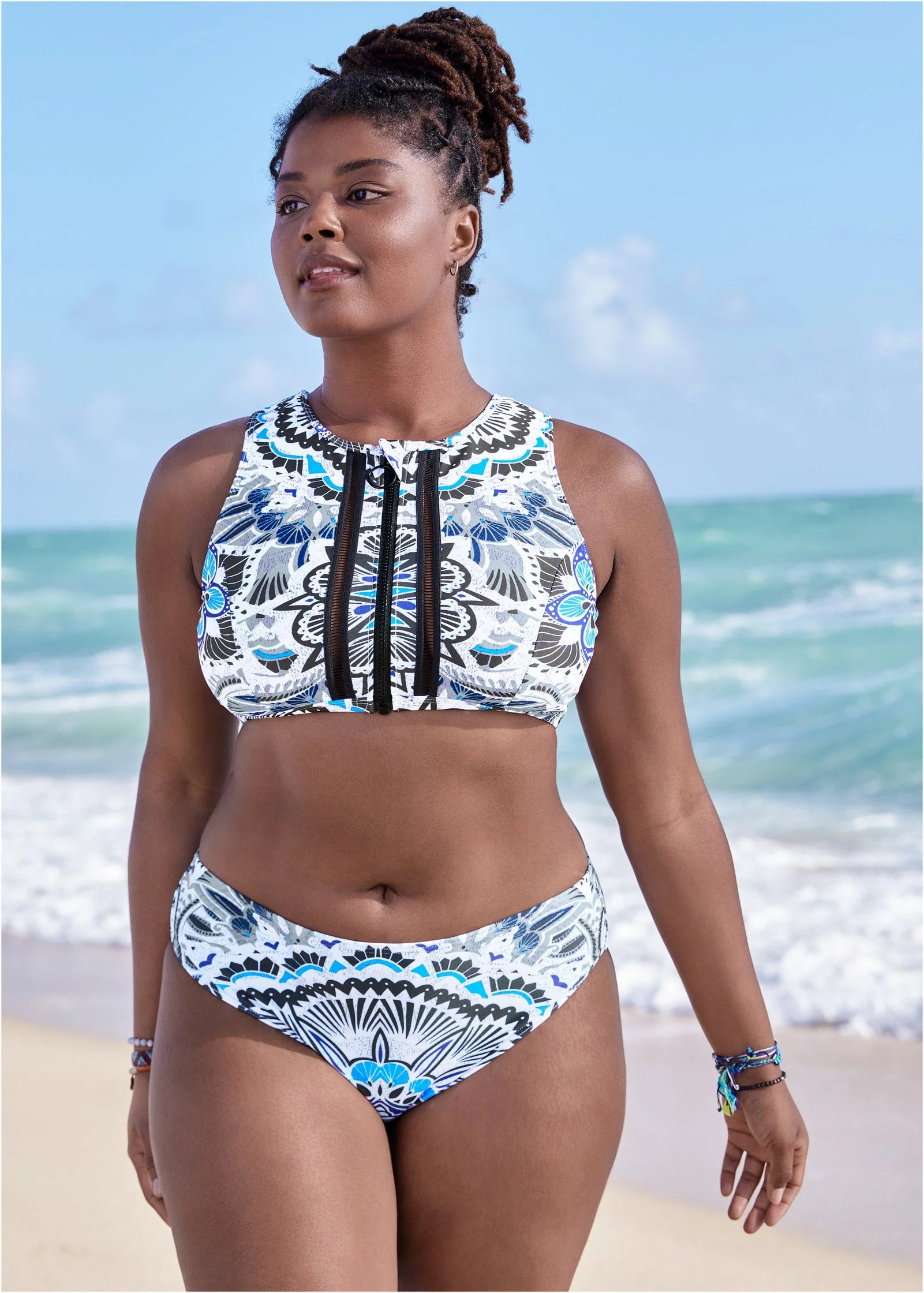 Lorelai High Neck Zip Top Calypso Bloom