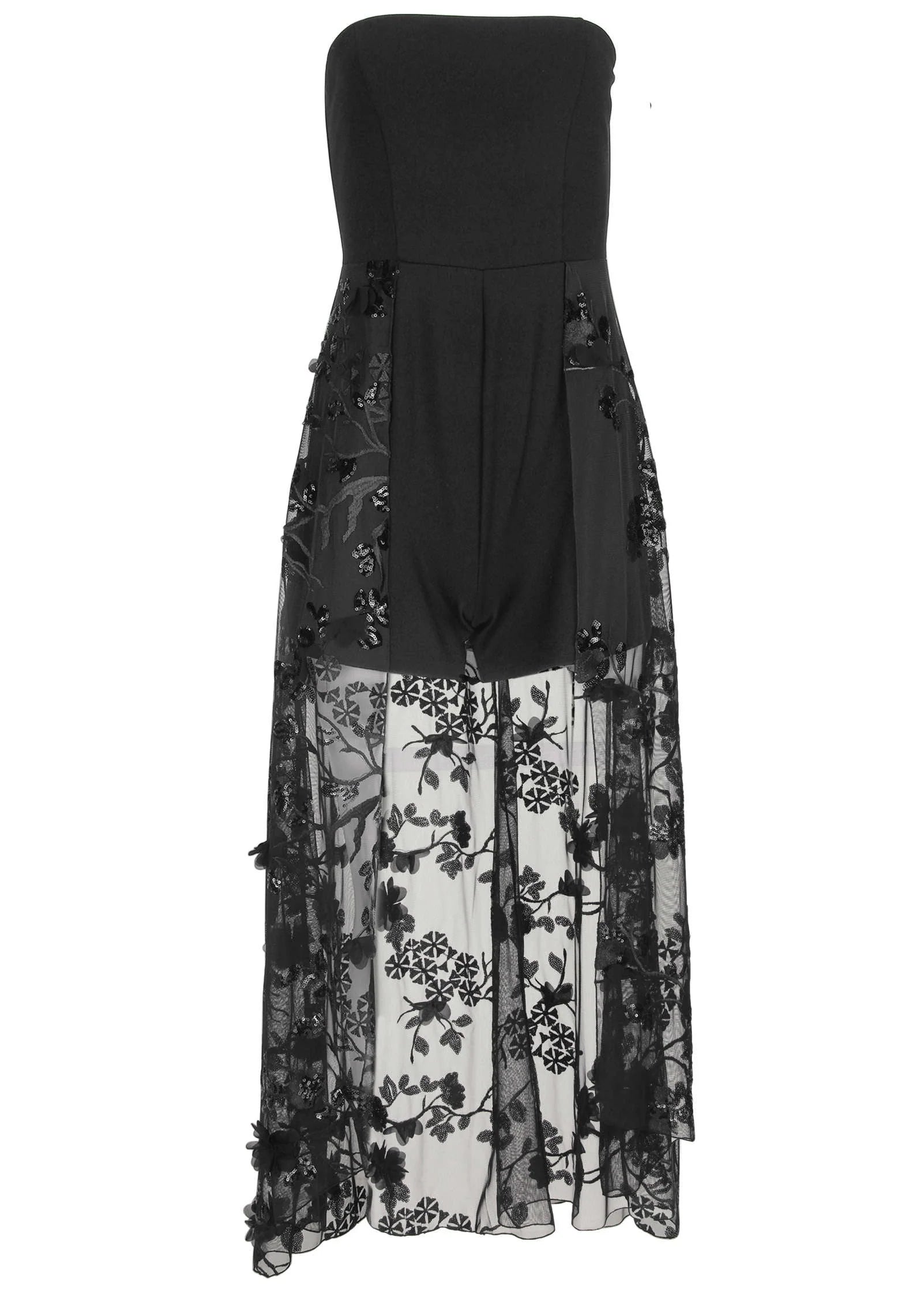 Sequin Applique Overlay Romper Jet Black