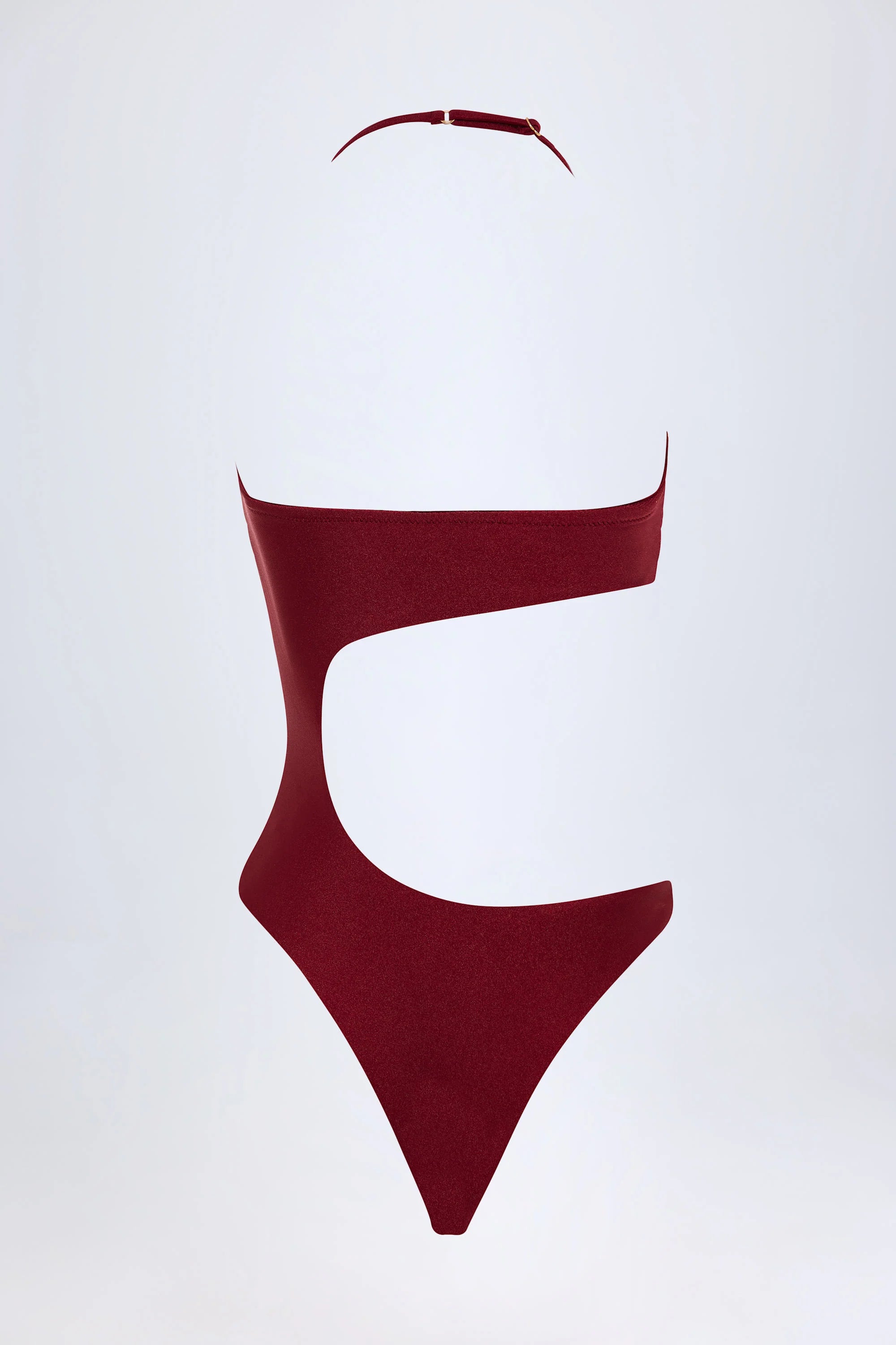 Bead Embellished Cut Out Bandeau Swimsuit in Dark Cherry