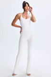 Modal Plunge Open Back Flared Jumpsuit in White