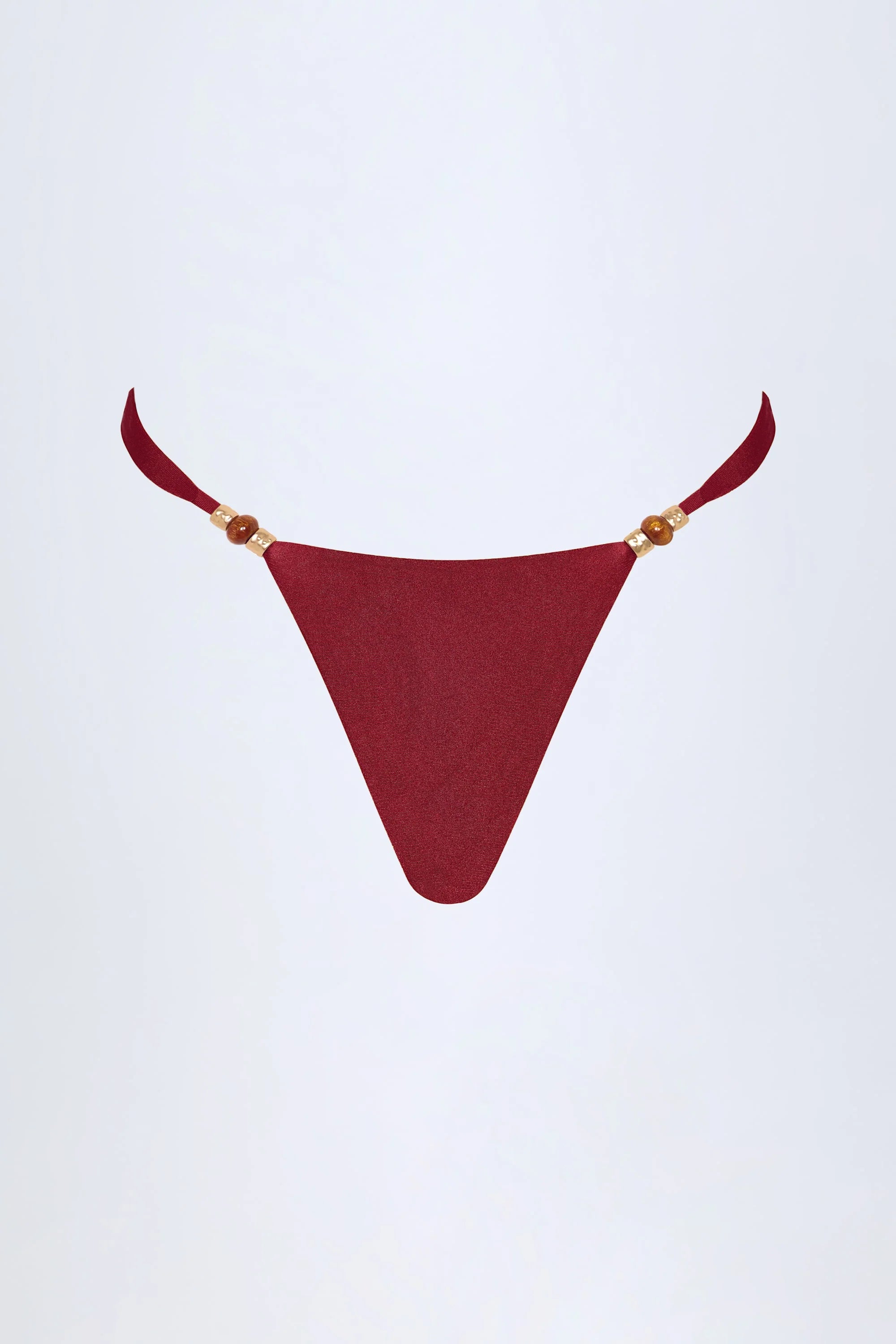 Bead Embellished Cheeky Bikini Bottoms in Dark Cherry
