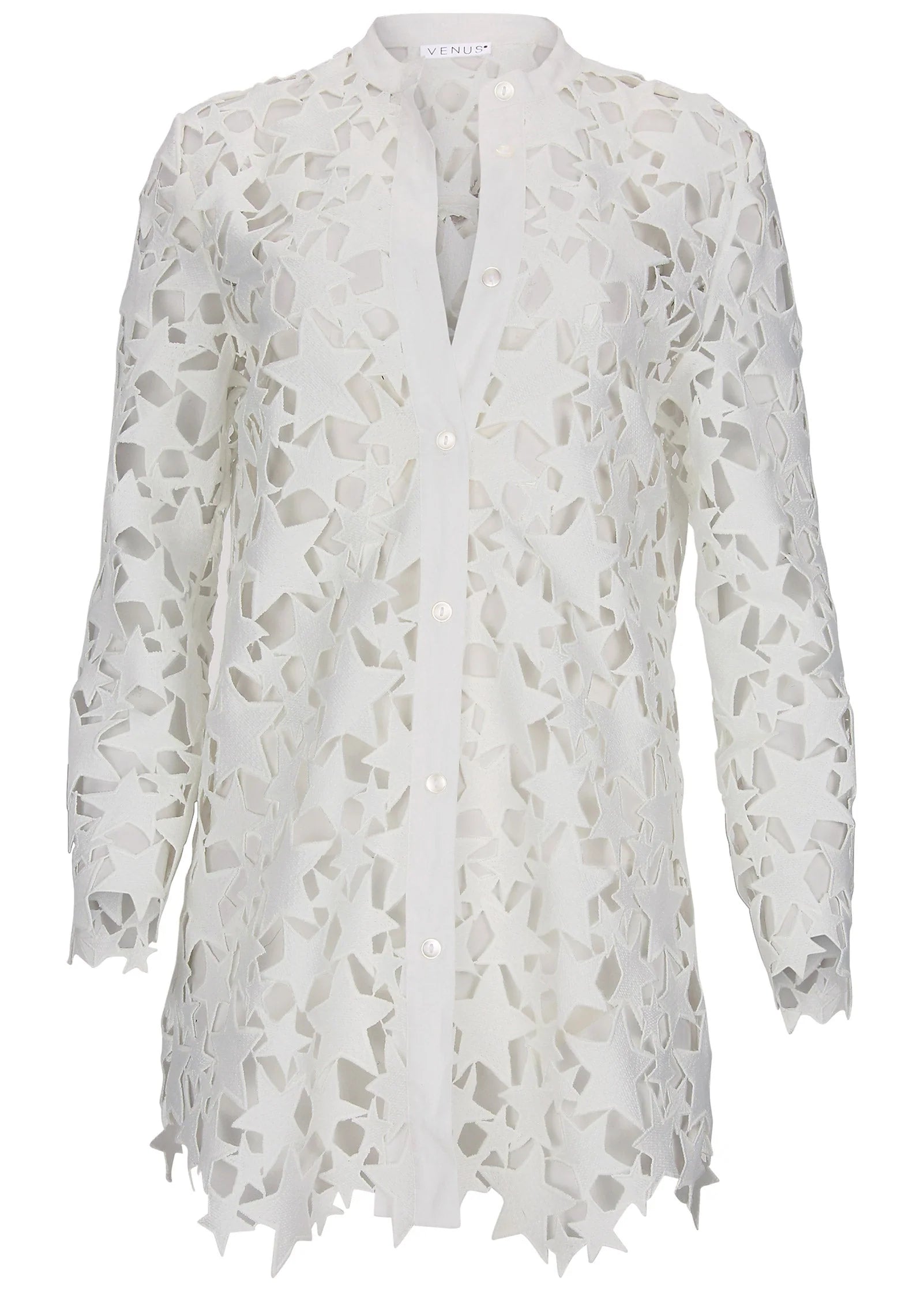 Star Lace Button Down White