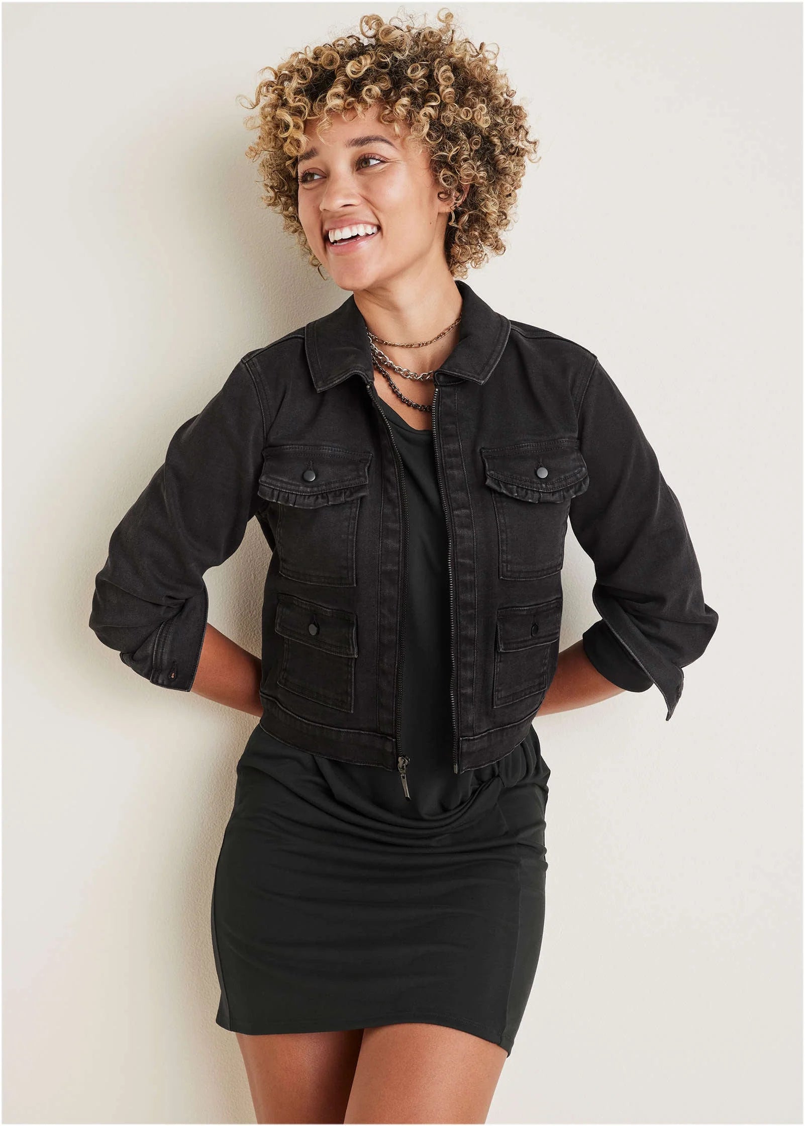 Denim Cargo Jacket Black Wash