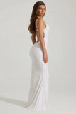 Embellished Cowl Neck Backless Maxi Dress in White