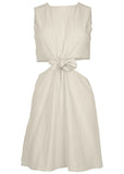 Linen Cutout Mini Dress Cream