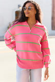 Sunday Stripe Club Pink And Green Quarter Zip