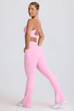 Soft Active V Waist Pocket Flared Leggings in Baby Pink