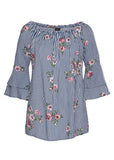 Floral 3 4 Sleeve Top Blue Multi