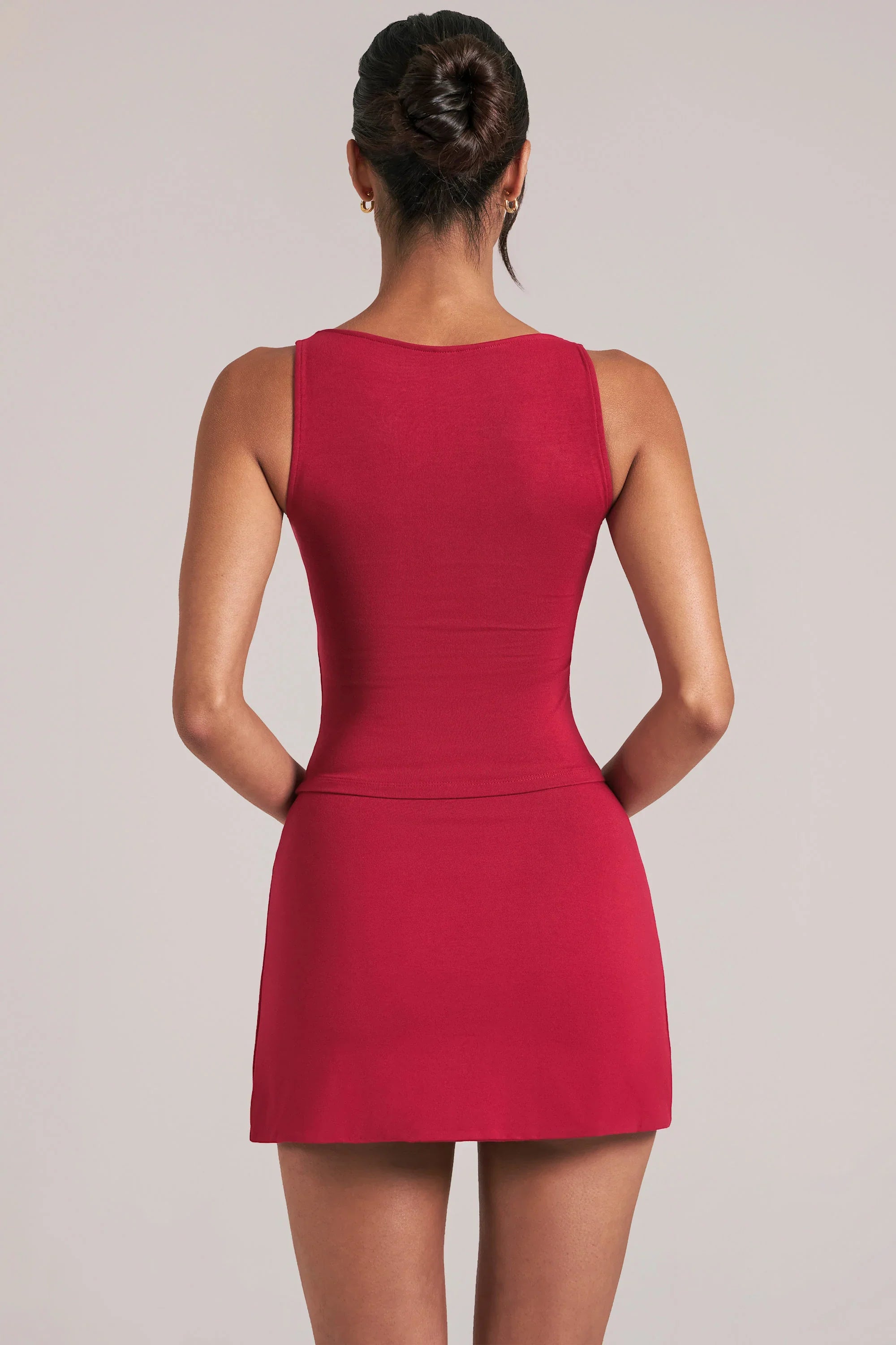 Square Neck Top in Cherry Red
