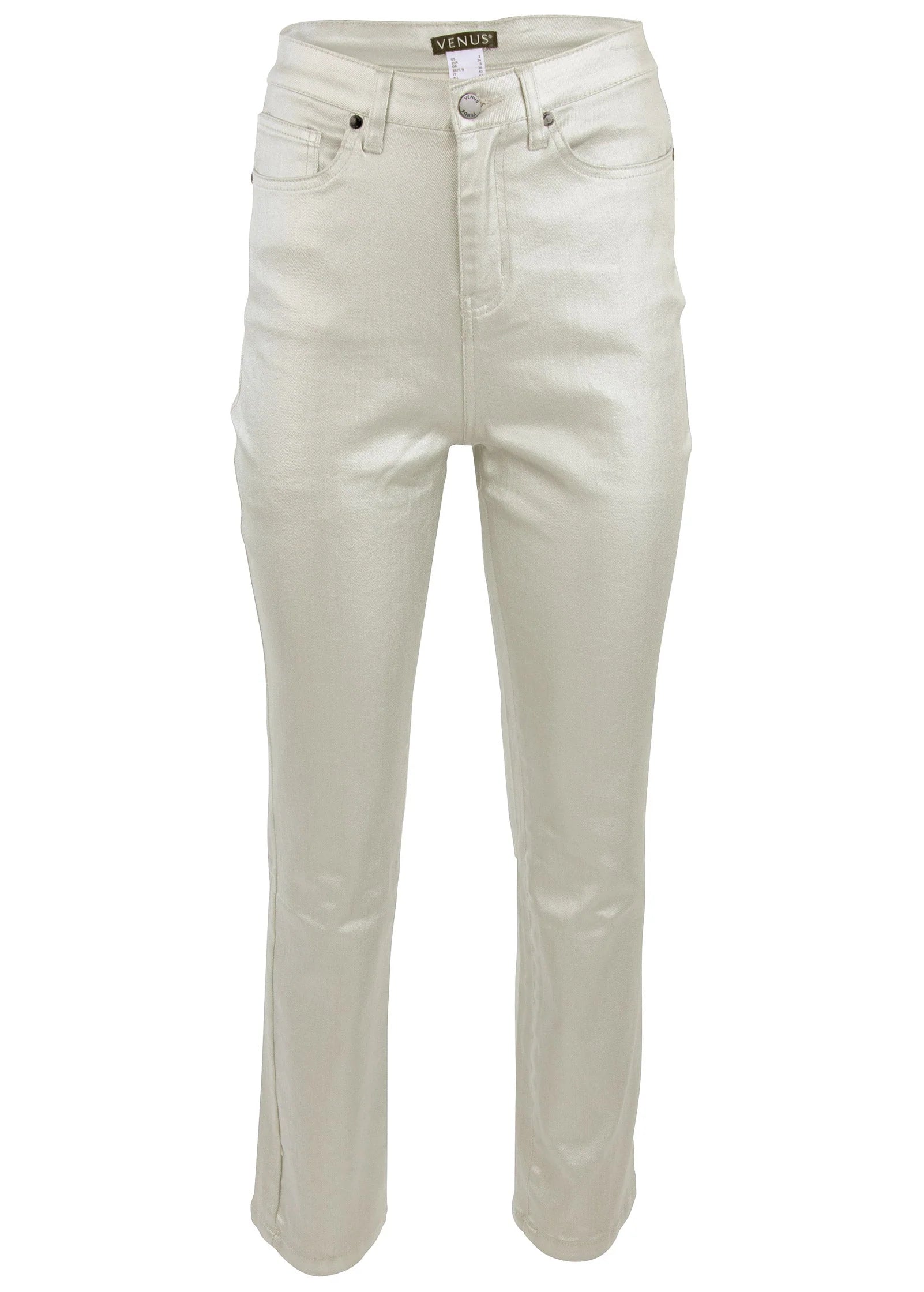 Metallic Straight Leg Jeans Silver Metallic