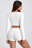 Ribbed Modal Lace Trim Crop Top in White