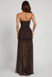 Embellished Bandeau Gathered Maxi Dress in Snake Hotfix