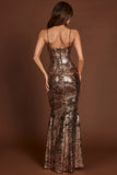 Embellished Straight Neck Maxi Dress in Black Gold Foil