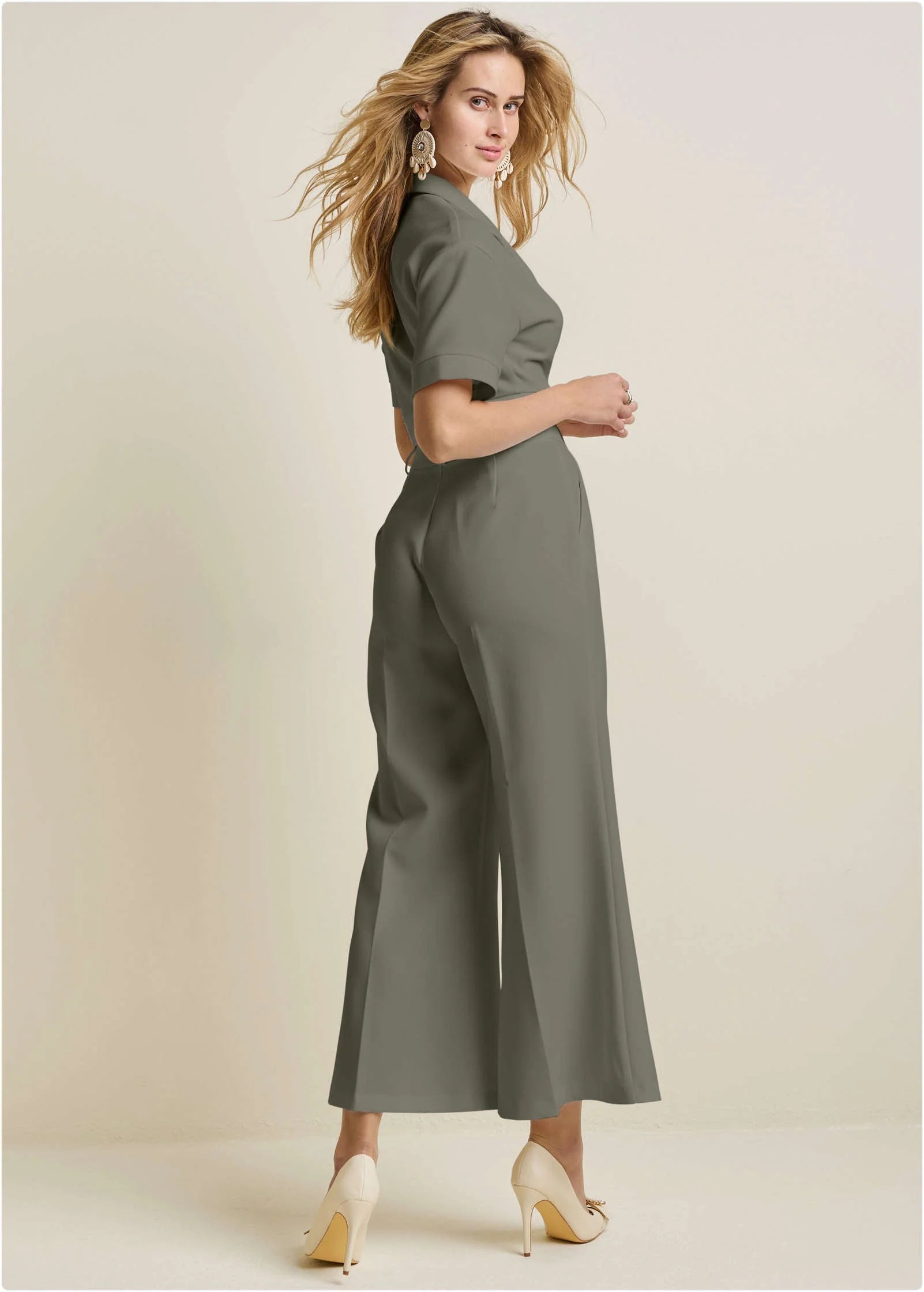 Flare Leg Suiting Set Olive