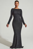 Embellished Open Back Gown in Black