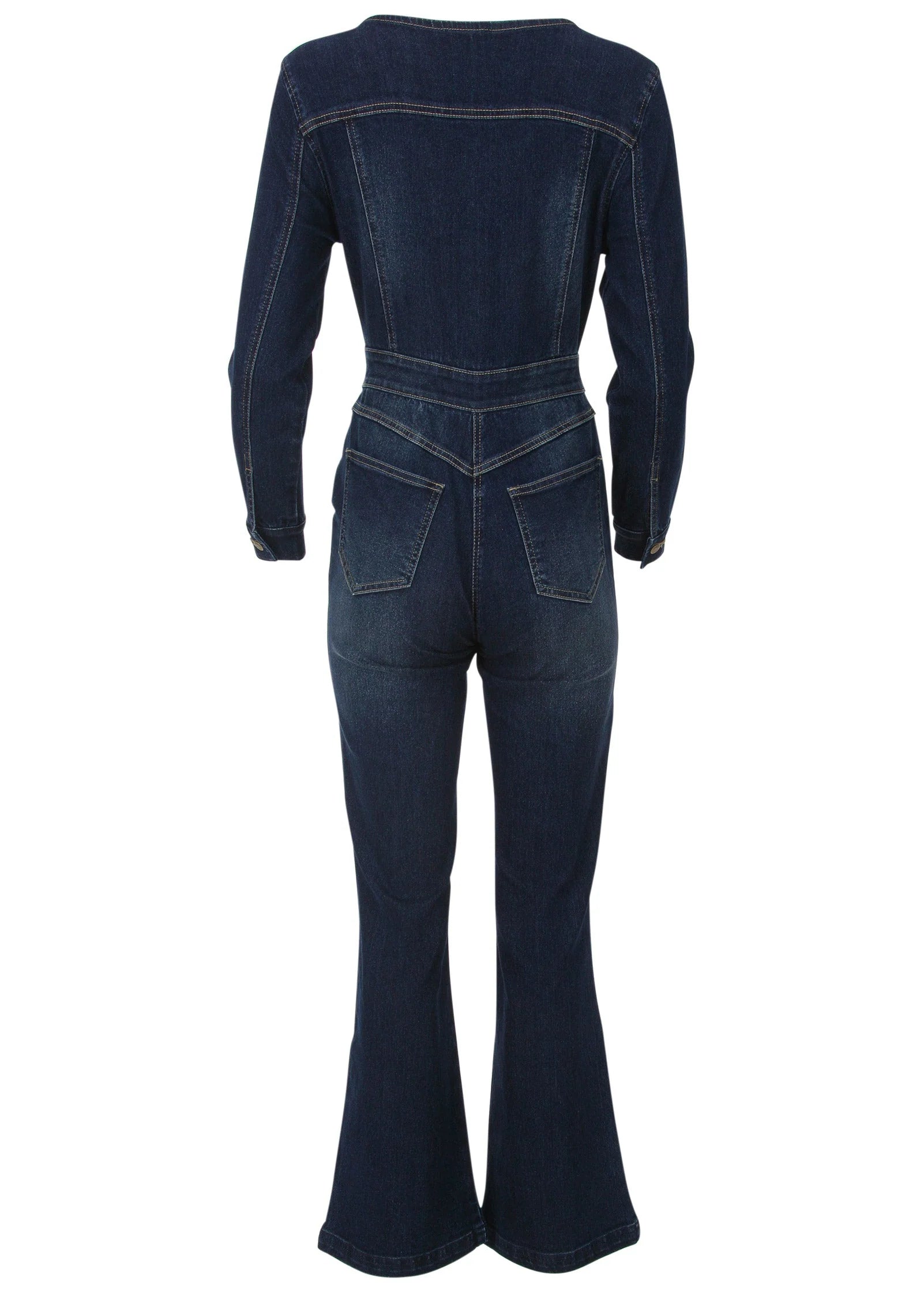 Zip Front Denim Jumpsuit Dark Wash
