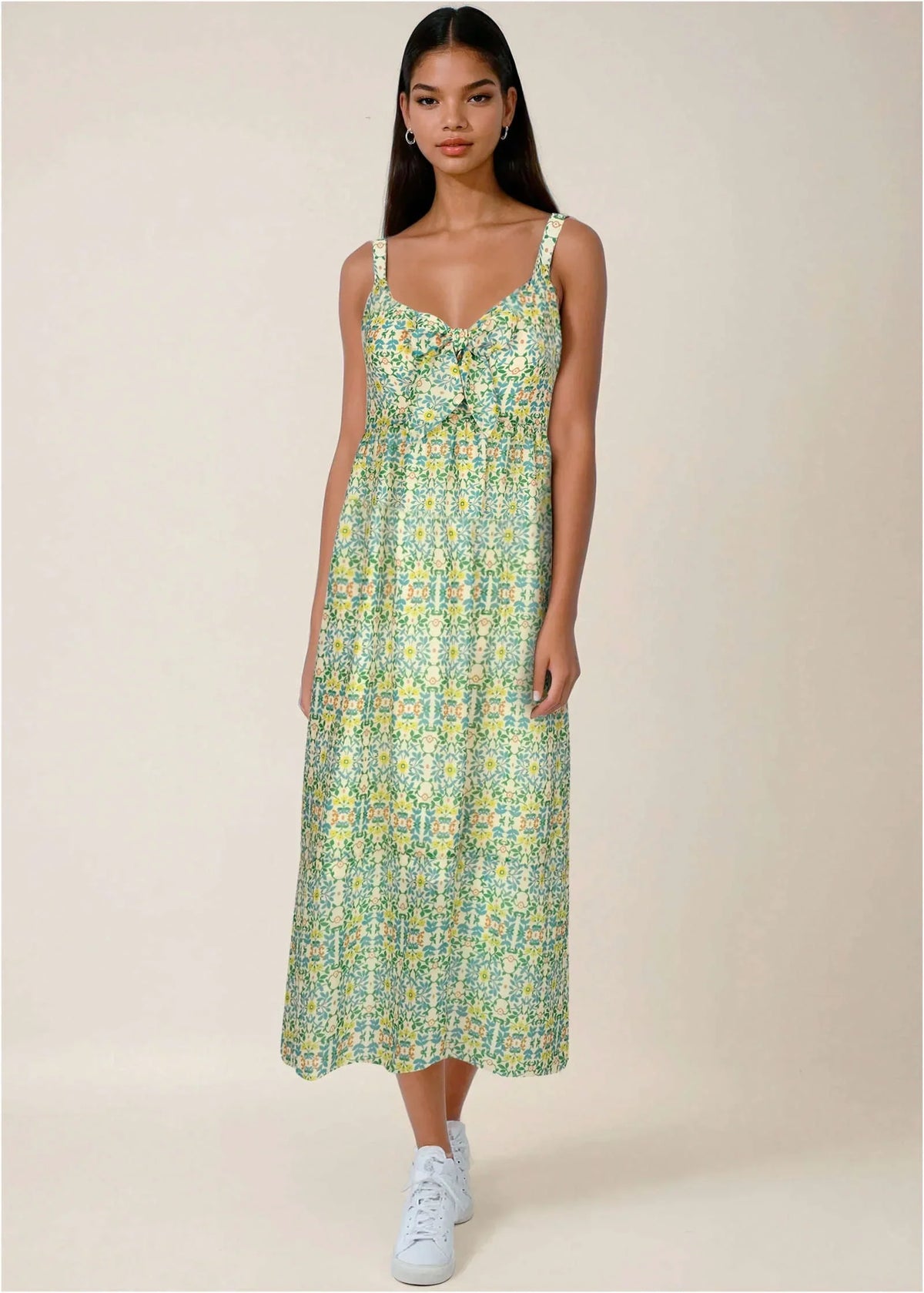 Bow Detail Maxi Dress Balanced Floral Tile