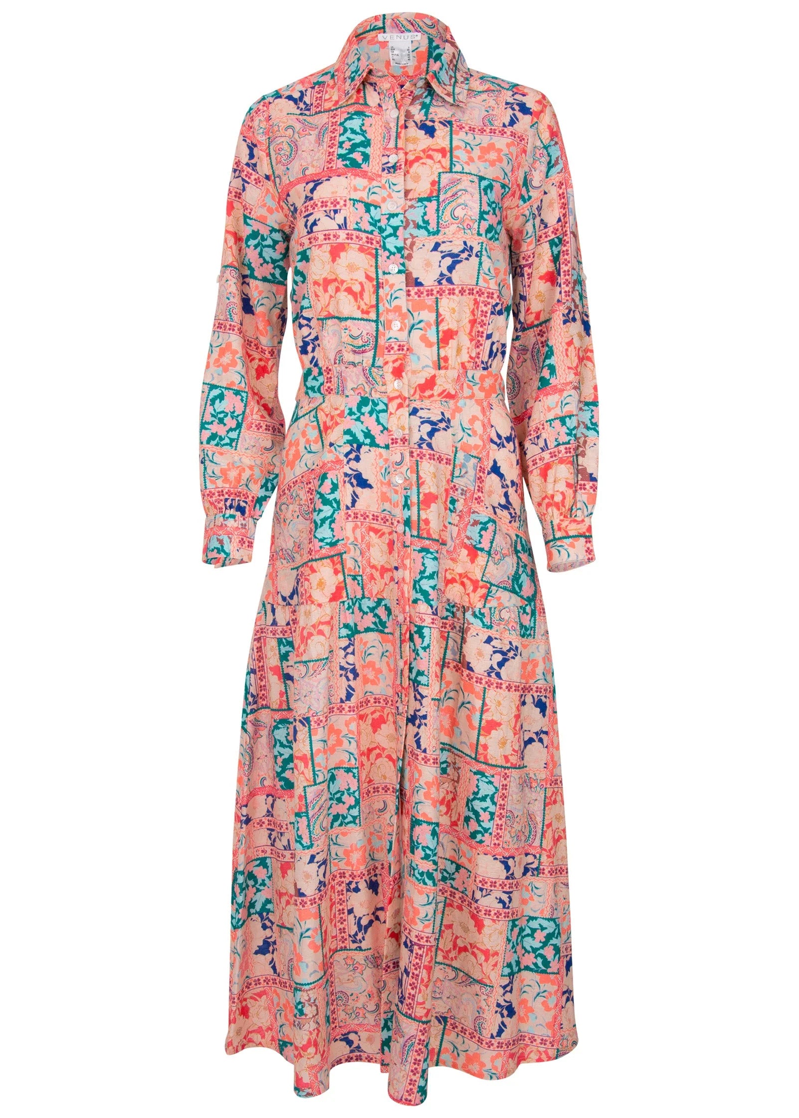Cotton Linen Shirt Midi Dress Venetian Patchwork