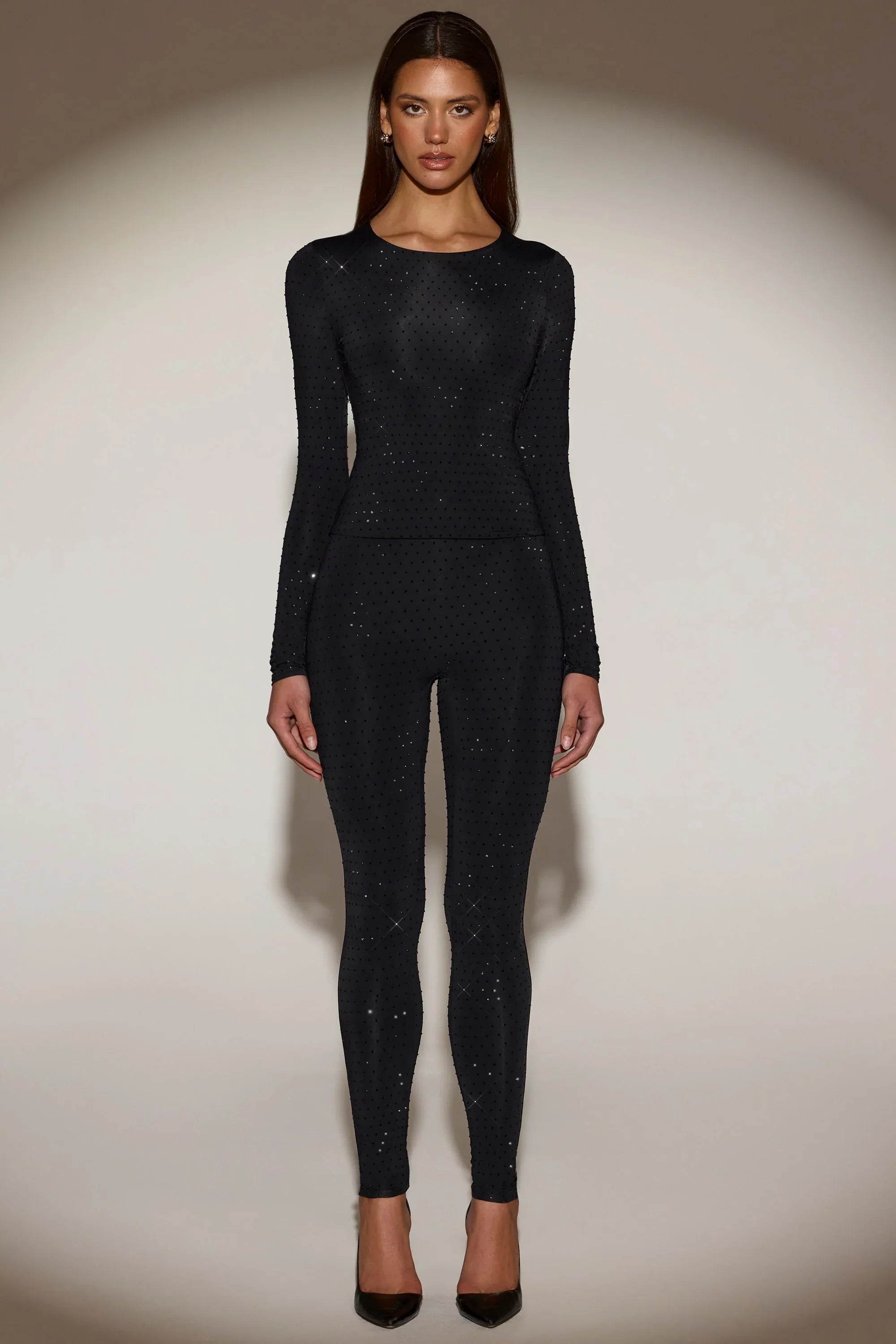 Embellished Jersey High Waisted Leggings in Black