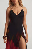Open Back Maxi Dress in Red Blurred Print