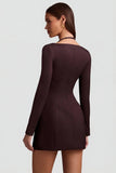 Pinstripe Structured A Line Mini Dress in Chocolate Brown
