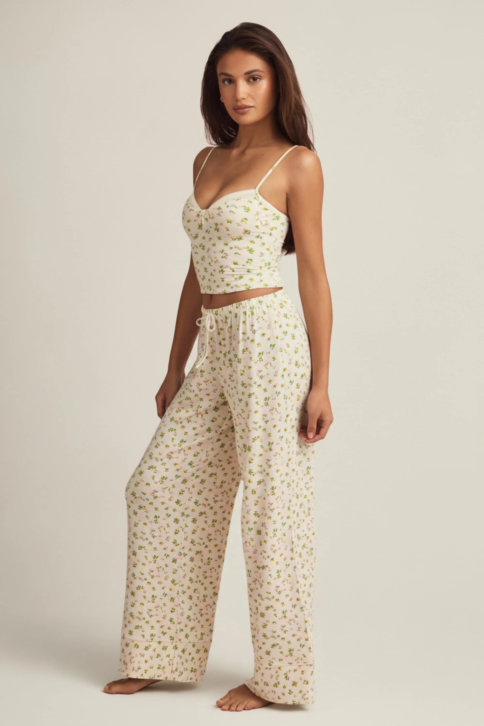 Modal Mid Rise Pyjama Trousers in Lemon Print