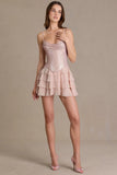 Embellished Corset Mini Dress in Blush Pearl