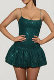 Embellished Bubble Hem Mini Dress in Teal Green