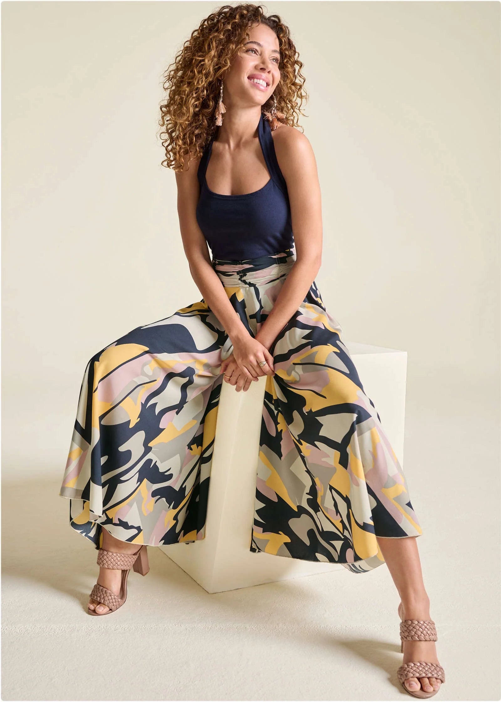 Printed Flowy Pants Navy Multi
