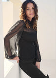 Sheer Smocked Top Jet Black