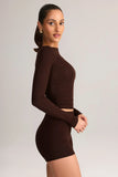 Modal High Rise Bodycon Mini Shorts in Chocolate Brown