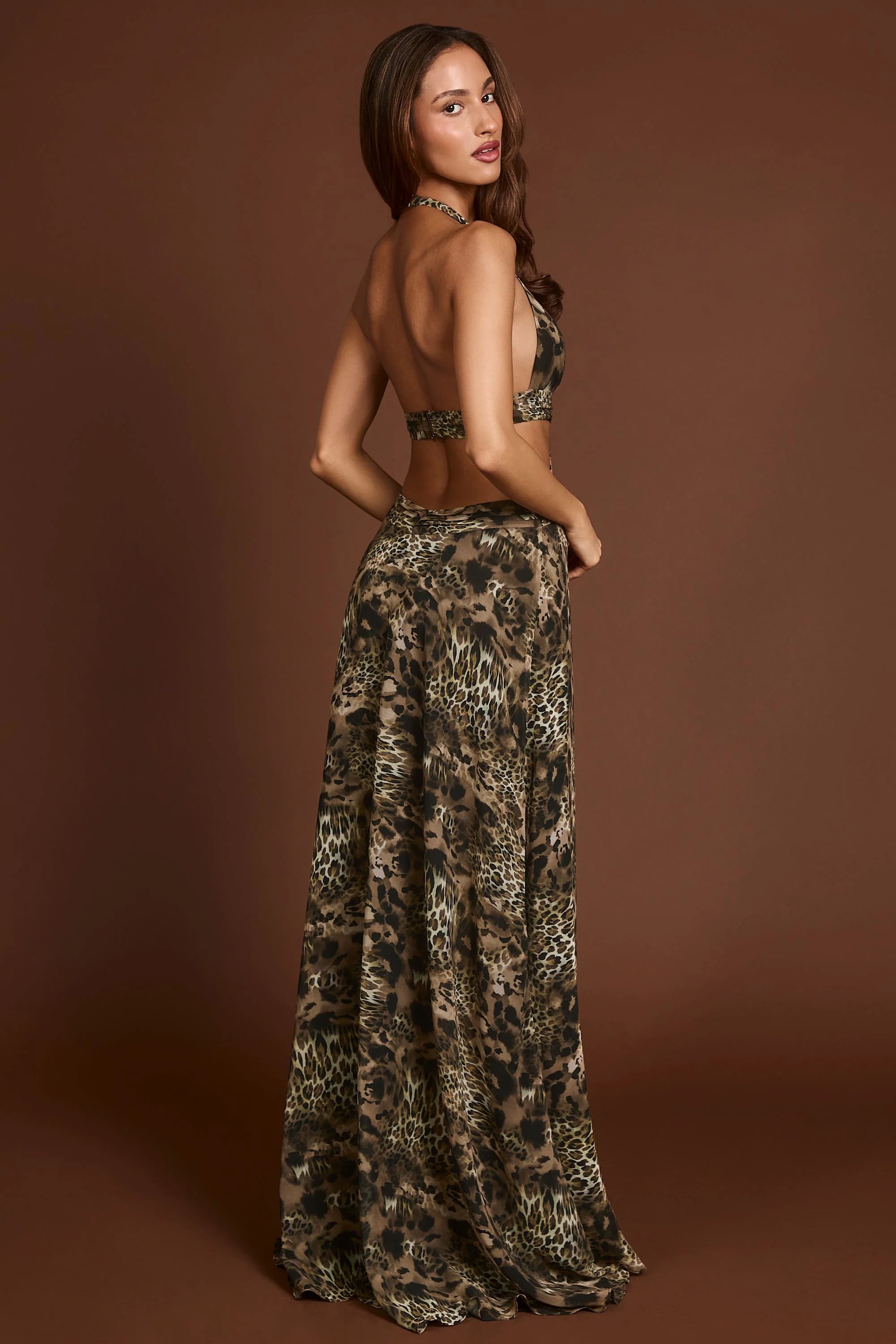 Plunge Cut out Maxi Gown in Leopard Print