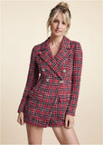Tweed Button Detail Romper Red Black