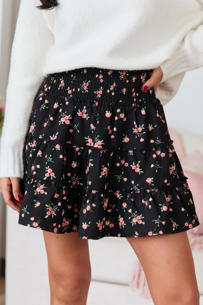 Through The Garden Black Roses Skort