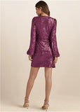 Belted Sequin Wrap Dress Wine