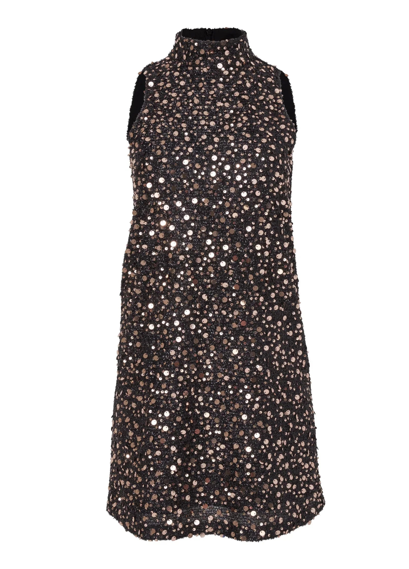 Mockneck Sequin Mini Dress Black Gold