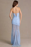 Embellished Lace Corset Gown in Sky Blue