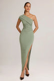 Modal Asymmetric Ruched Maxi Dress in Sage Green