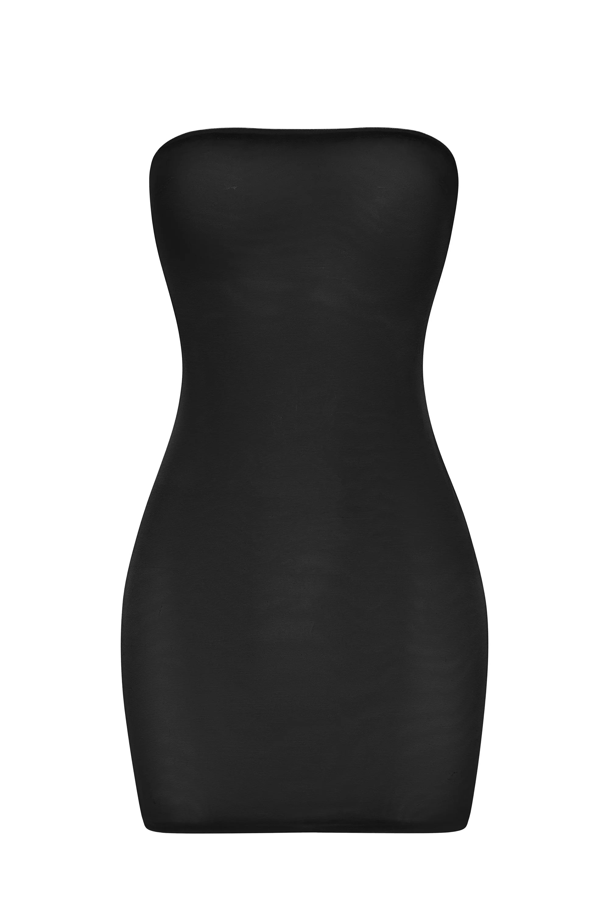 Soft Sheer Mesh Bandeau Mini Slip Dress in Black