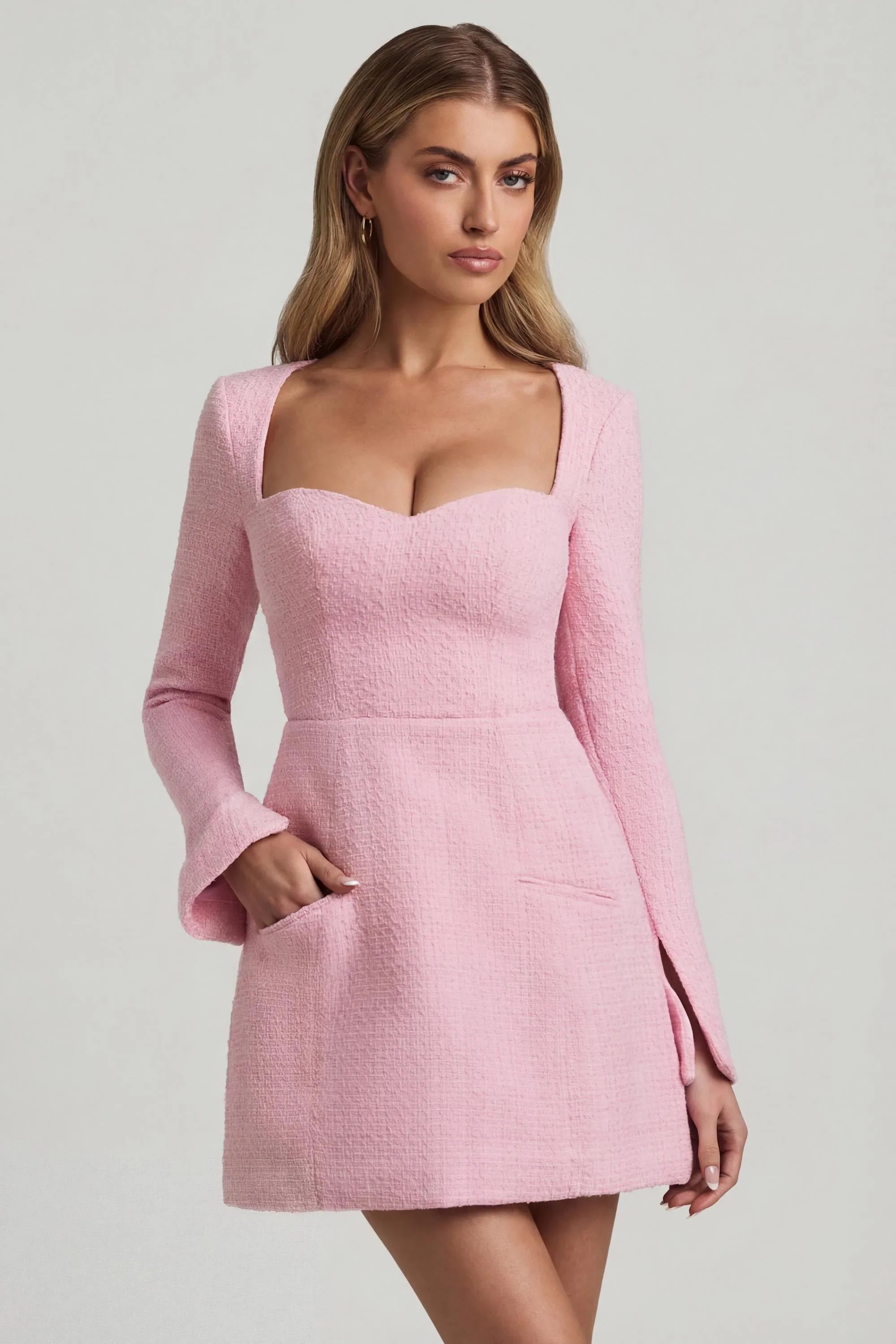 Sweetheart Neck Structured Mini Dress in Soft Pink