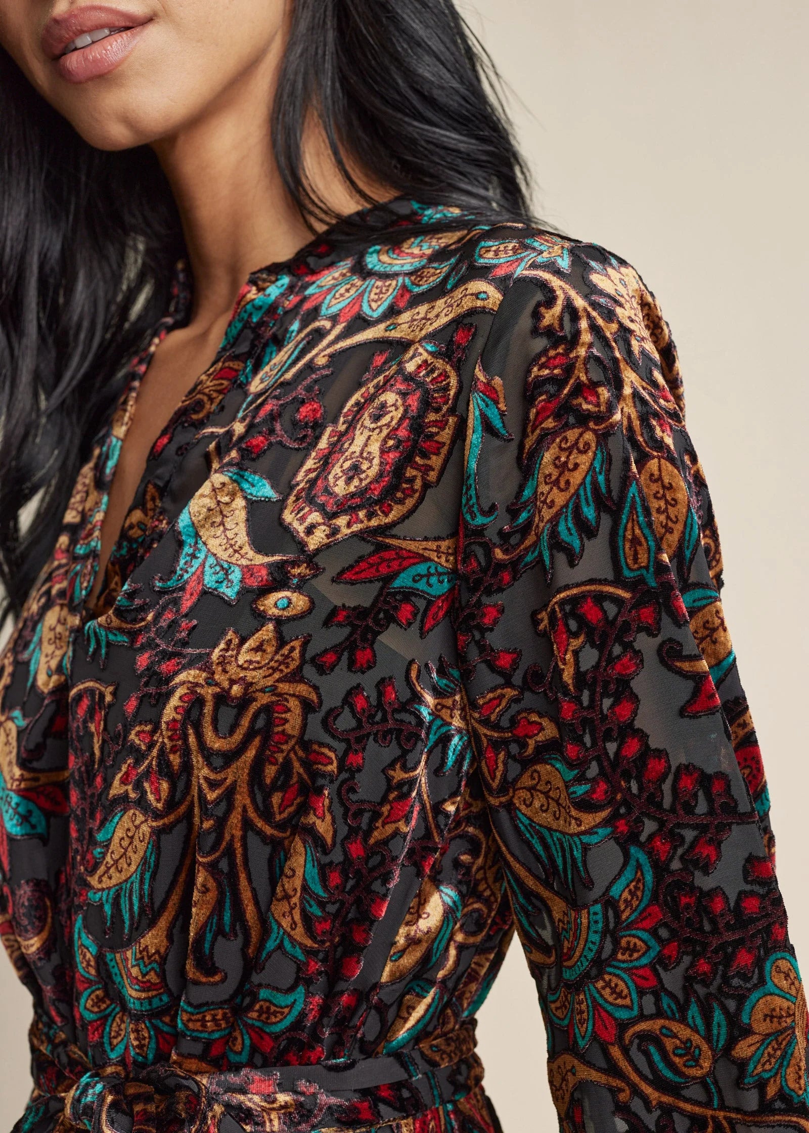Burnout Velvet Mini Dress Black Multi