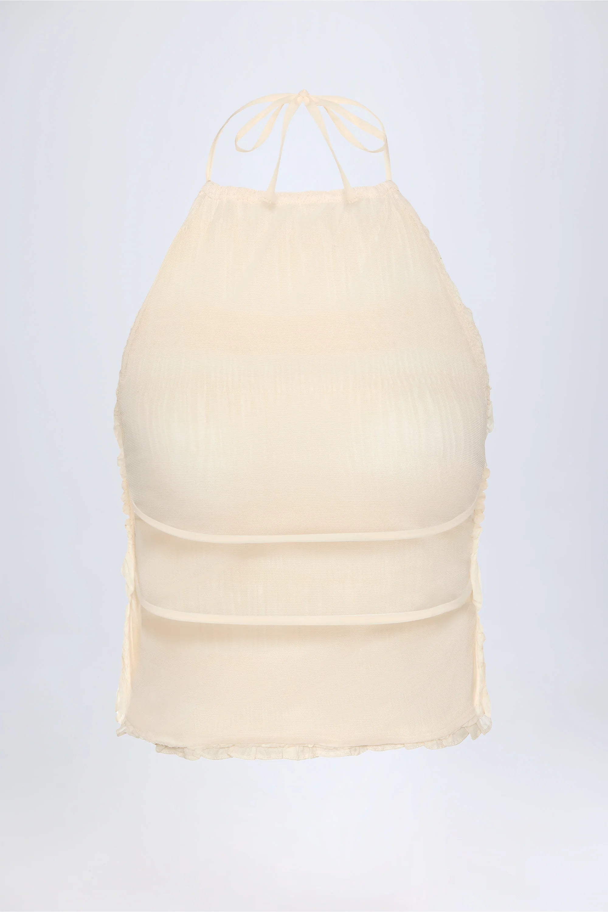 Ruffled High Neck Backless Top in Ivory